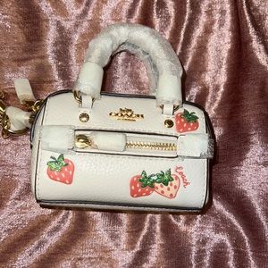 Coach mini Rowan satchel bag charm with strawberry print